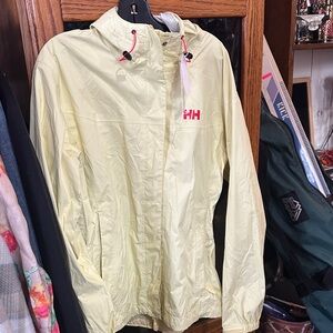 Helly Hansen Light Yellow Hooded Packable Windbreaker with Pink Accents